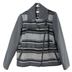 Womens Moto Jacket M Gray Woven Stripe Wool Blend Biker Edgy Avant Garde